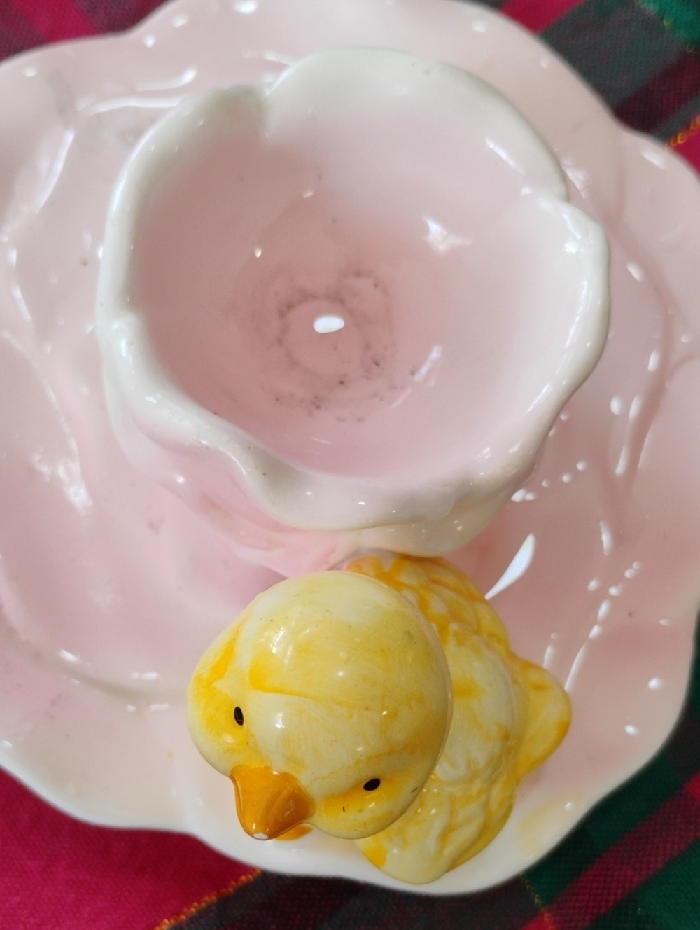 Pink Ceramic Egg Cup with Yellow Chick Accent